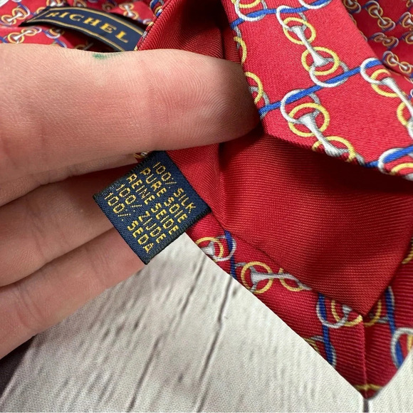 richel silk neck tie equestrian theme made in spain preppy business office - Picture 5 of 6